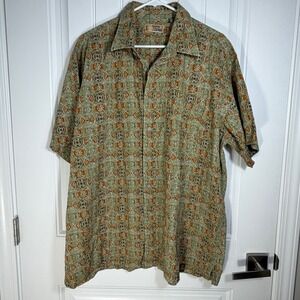 GH Bass Earth Men's XL Organic Cotton Geometric Print Short Sleeve Button Shirt